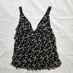 Victorias Secret Womens M Black Tiered Ruffle Butterfly Tank Top Camisole